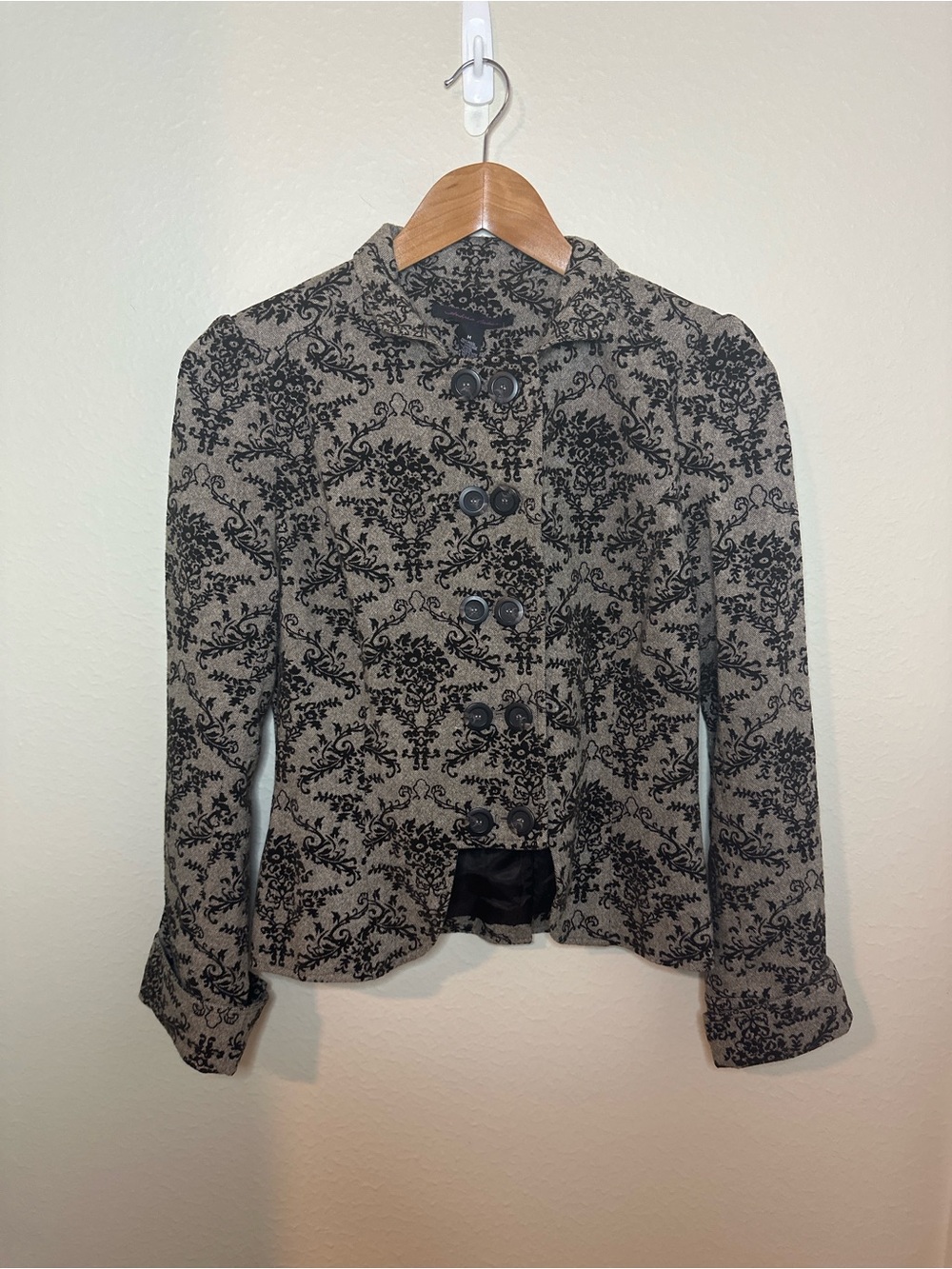 Andreea Behar Gray & Black Damask Flocked Victorian Jacket Size Medium